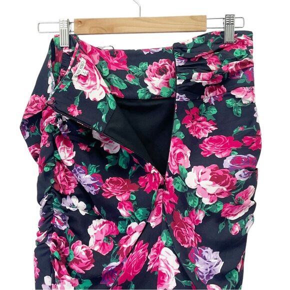 Ronny Kobo Lauryn Floral Print Draped Ruched Mini Skirt Size Small Black Pink - Picture 7 of 14